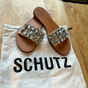 SCHUTZ JOLIE LEATHER GEM SANDAL - like new